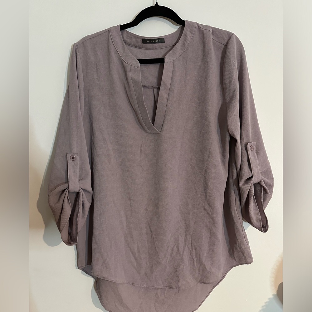 Suzy Shier mauvey 3/4 Sleeve Blouse with Mandarin Collar